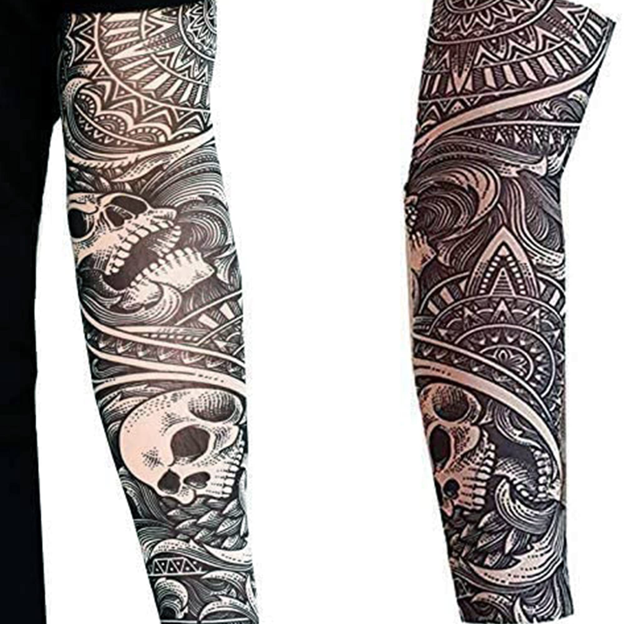 2 X Tattoo Arm Sleeves Fake Nylon Elastic Stocking Full Arm Skulls 2 X Tattoo Arm Sleeves Fake Nylon Elastic Stocking Full Arm Skulls