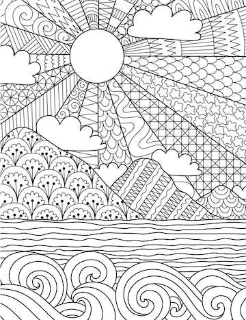 Beach Sunrise Coloring Page Embroidery Pattern Beach Art Beach Sunrise Coloring Page Embroidery Pattern Beach Art