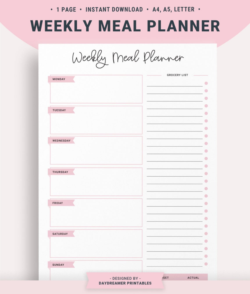 Buy Weekly Meal Plan Printable Meal Planner Template Grocery List Buy Weekly Meal Plan Printable Meal Planner Template Grocery List