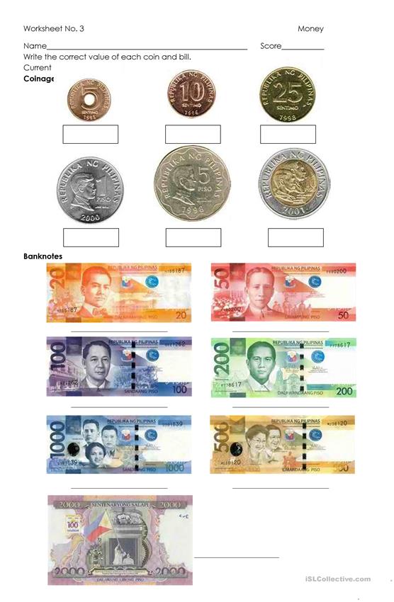 Coins And Bills Worksheets Coins And Bills Worksheets