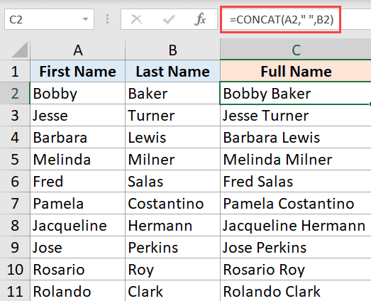Combine First Name Last Name Excel