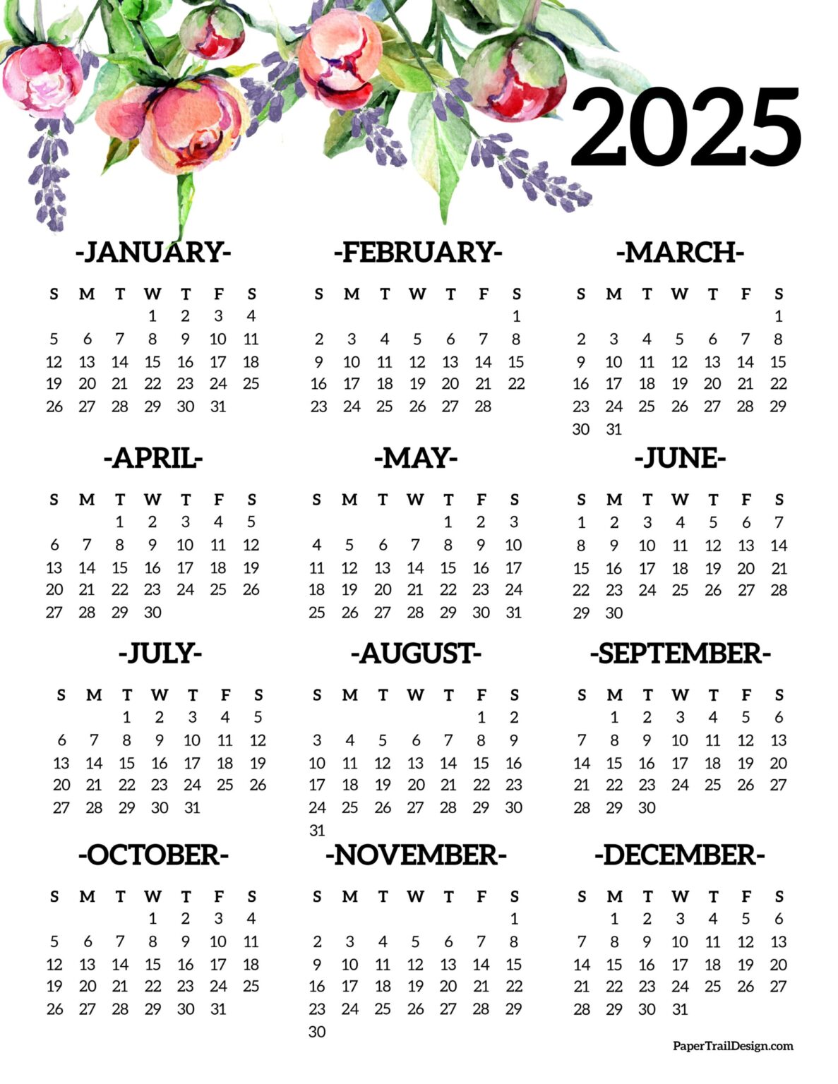 Floral 2025 Calendar Printable Paper Trail Design Free Printable Floral 2025 Calendar Printable Paper Trail Design Free Printable