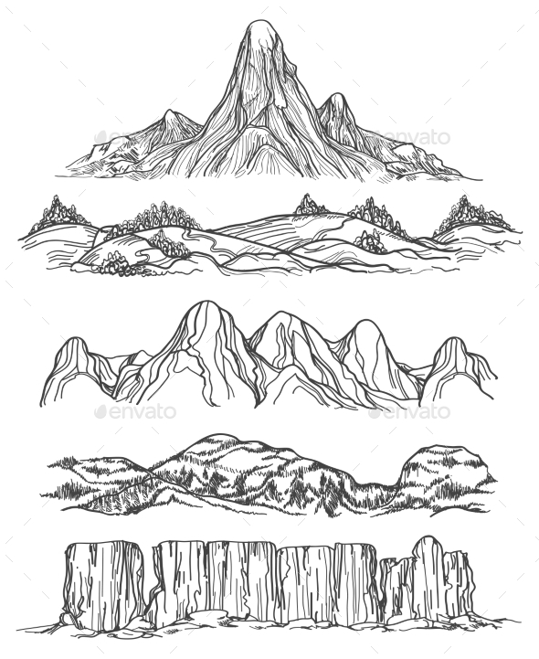 Hand Drawn Mountains Forest Collection Graphic By Design Store Hand Drawn Mountains Forest Collection Graphic By Design Store