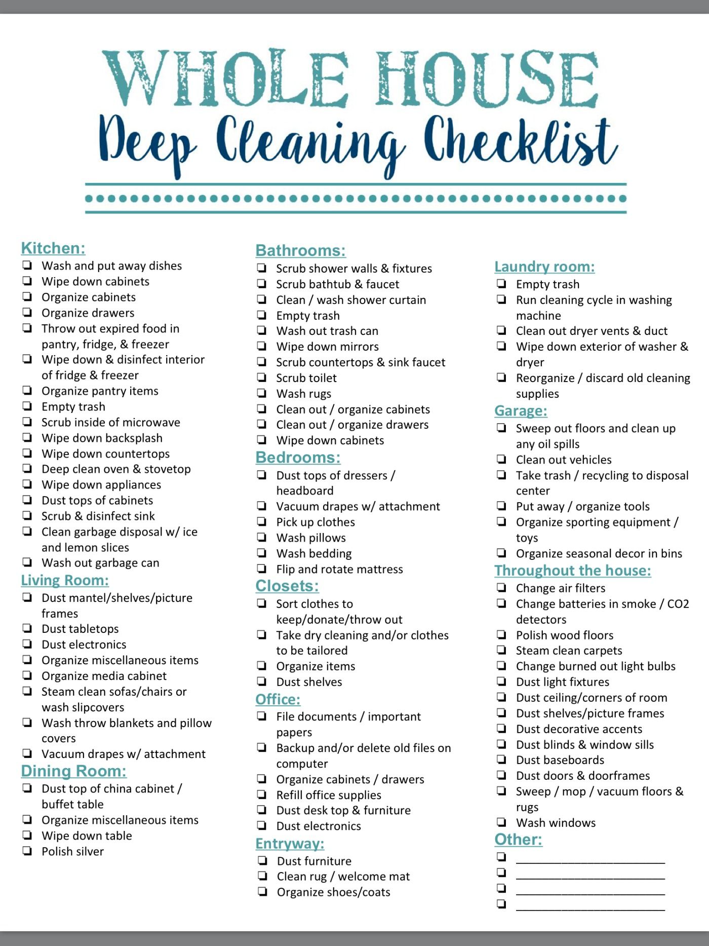 House Cleaning Checklist Printable Free