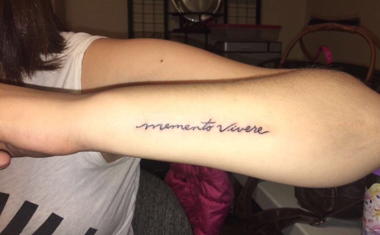Memento Vivere Remember To Live In Latin Tattoo Latin Side Of Arm Memento Vivere Remember To Live In Latin Tattoo Latin Side Of Arm