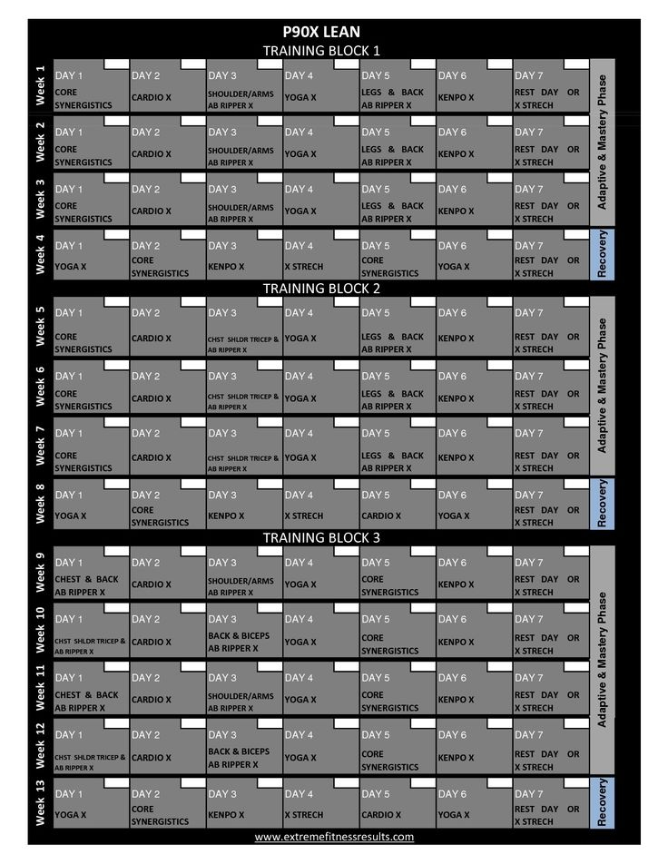 P90x Workout Printable
